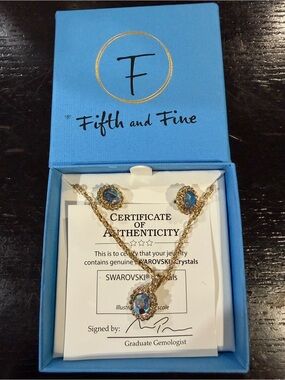 New Gold Necklace & Earring Set with Blue Crystals